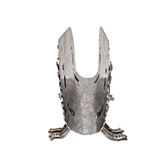 Vintage Hammered Aluminum Napkin Holder 1950’s Footed Scalloped & Flowers MCM - Picture 4 of 7